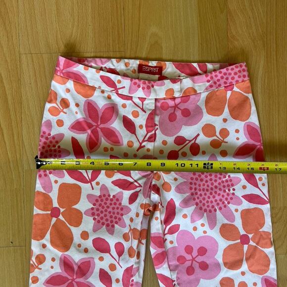 Vintage Esprit Floral Pants Capris Orange Pink Slit Button Clasp Size 5/6 - Picture 4 of 7
